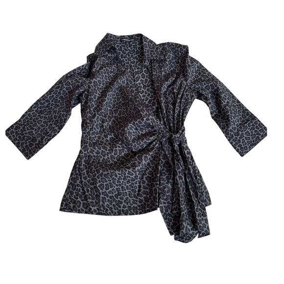 Express Y2K Leopard Cotton Wrap Belted Top S - Picture 2 of 6